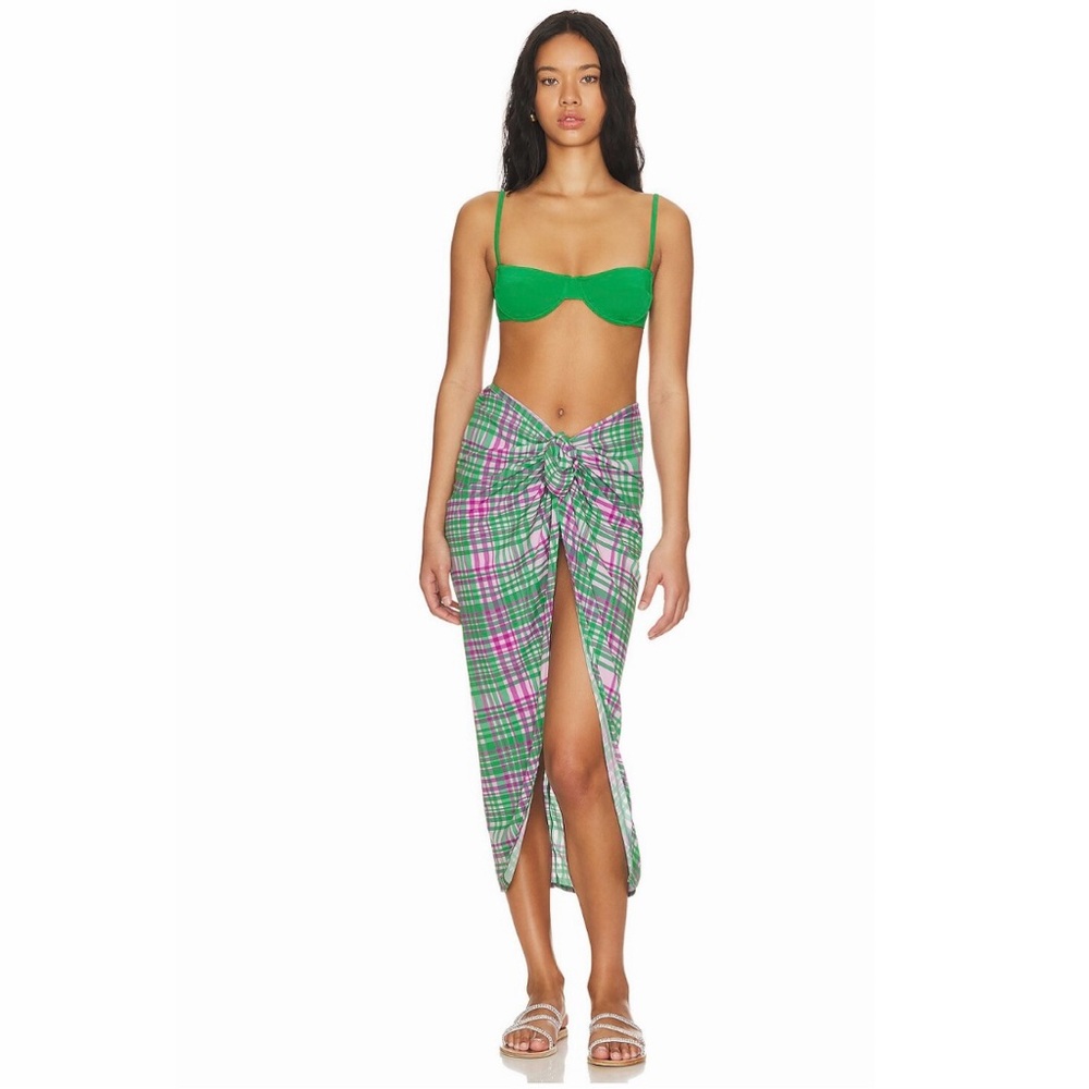 NWT Revolve Swimwear Plush Apparel Plaid Sarong Skirt Coverup